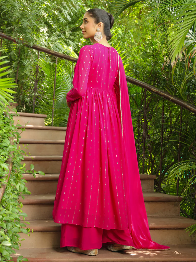 Pink Georgette Foil Printed Anarkali Kurta Set