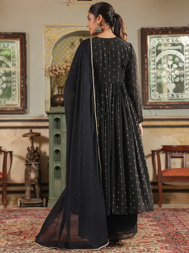 Black Georgette Foil Printed Anarkali Kurta Set