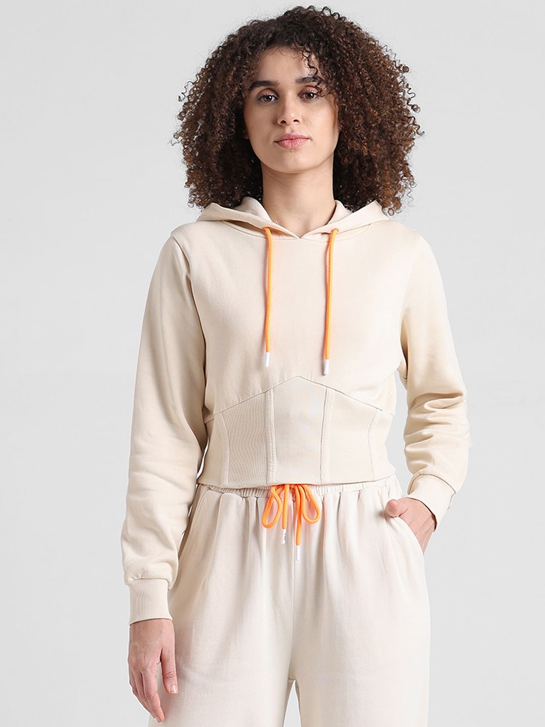 BEIGE HOODED CO-ORD SET SWEATSHIRT