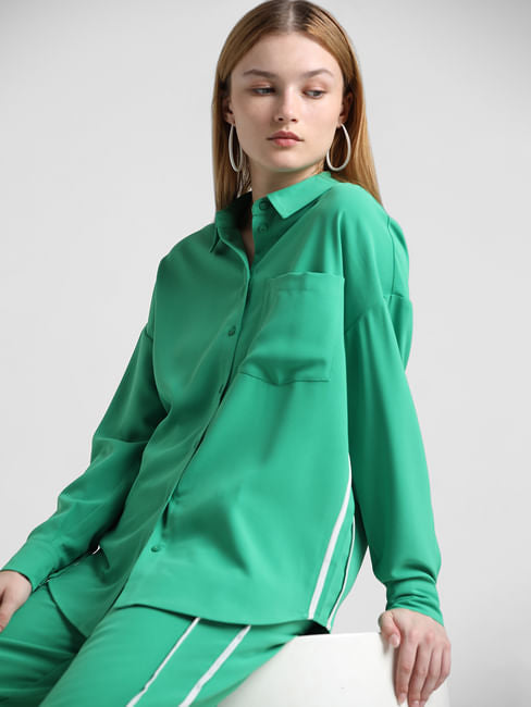 GREEN CONTRAST PIPPING SHIRT