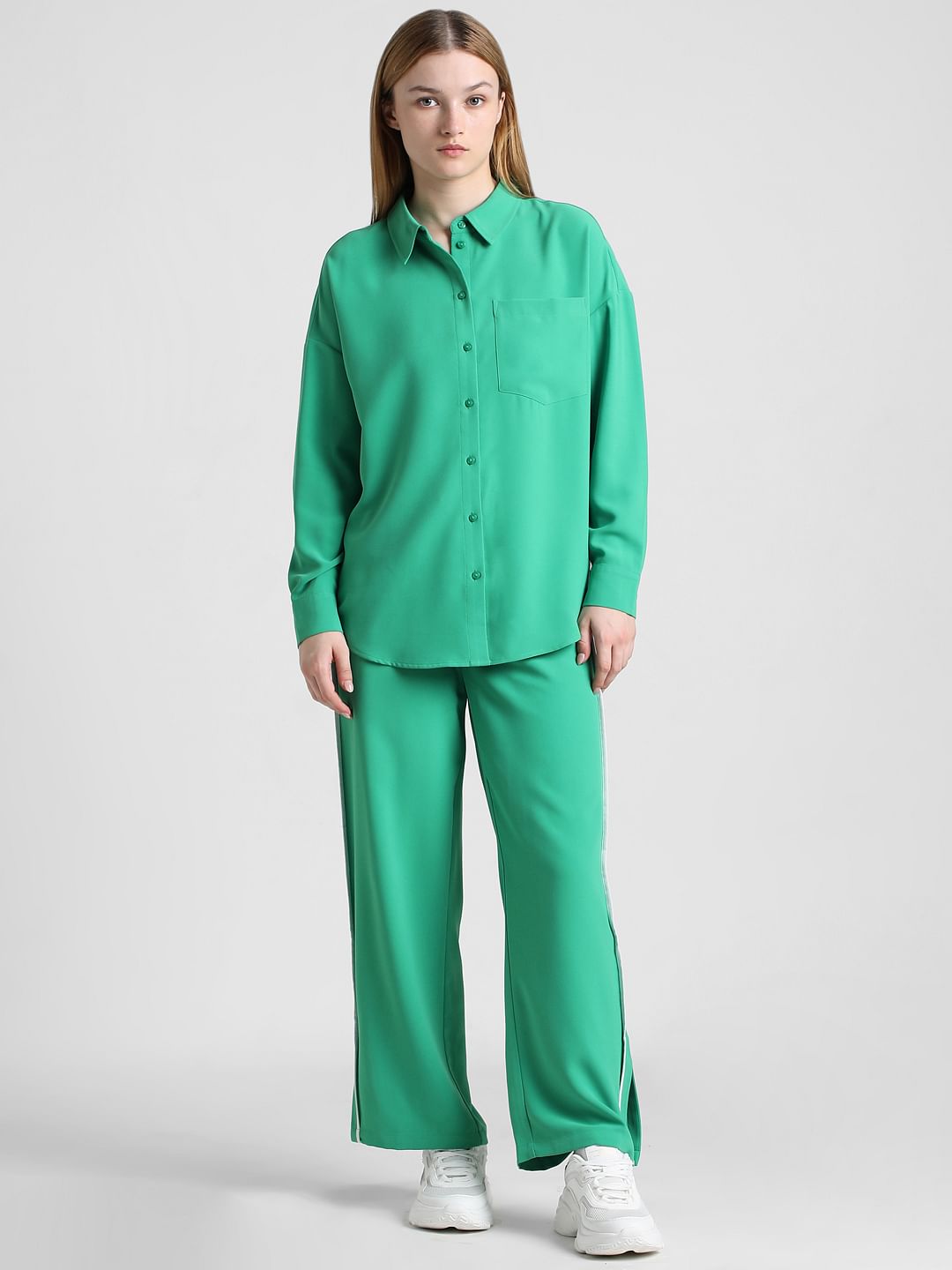 GREEN CONTRAST PIPPING SHIRT