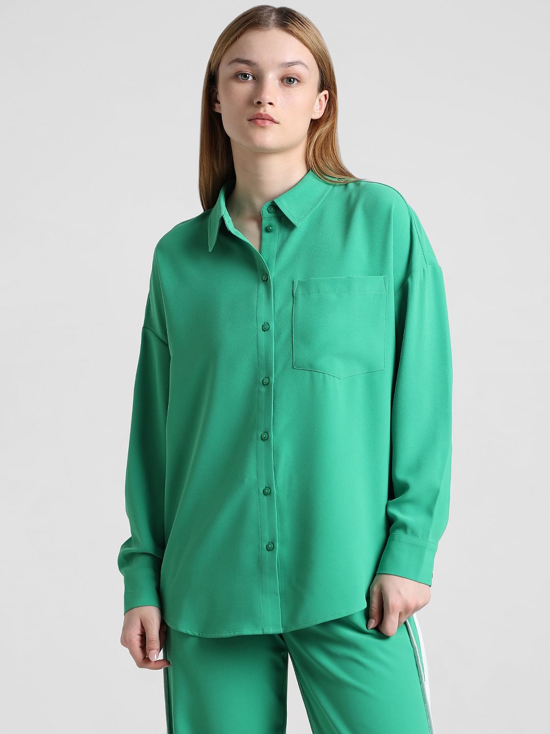 GREEN CONTRAST PIPPING SHIRT