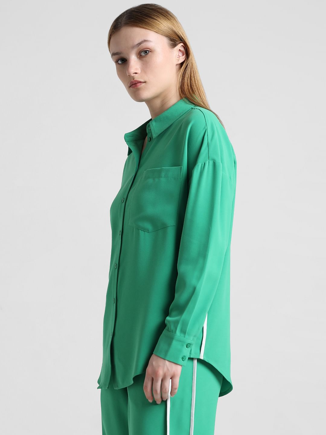 GREEN CONTRAST PIPPING SHIRT