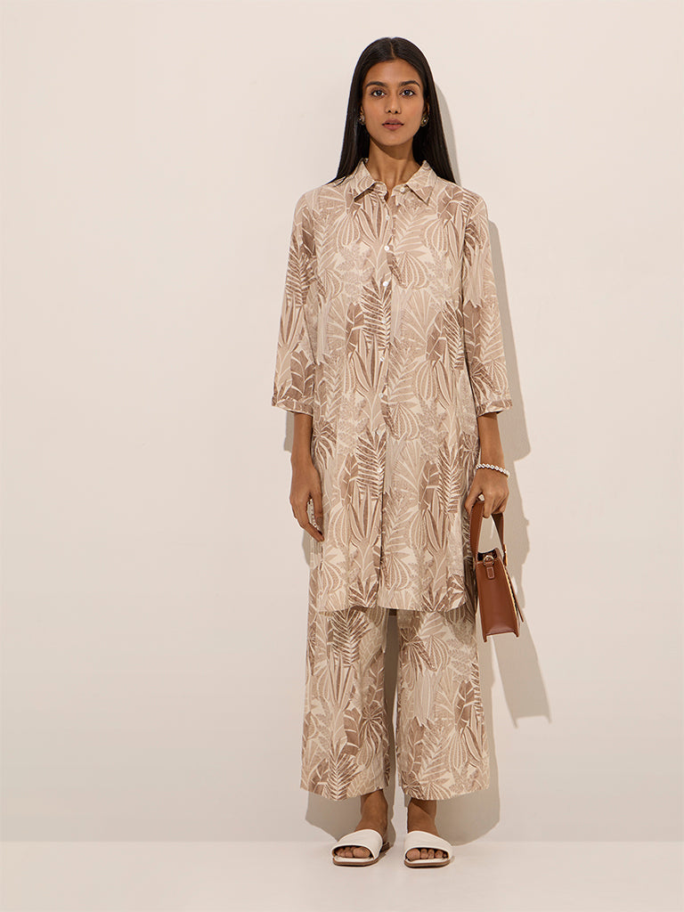 Taupe Tropical Printed A-Line Kurta