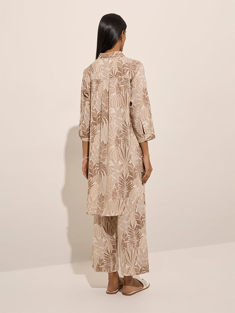 Taupe Tropical Printed A-Line Kurta