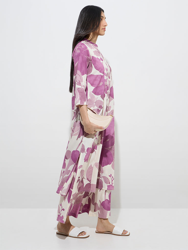 Lilac Floral Printed A-Line Kurta