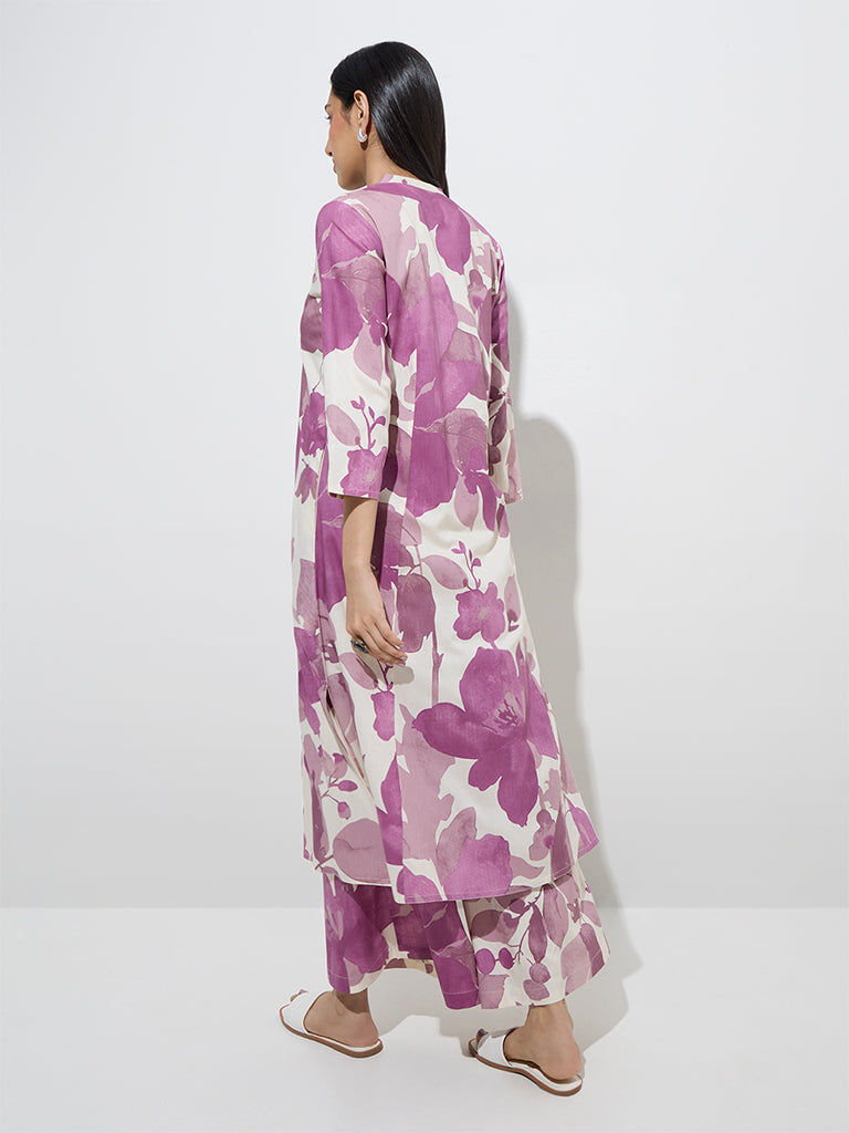 Lilac Floral Printed A-Line Kurta