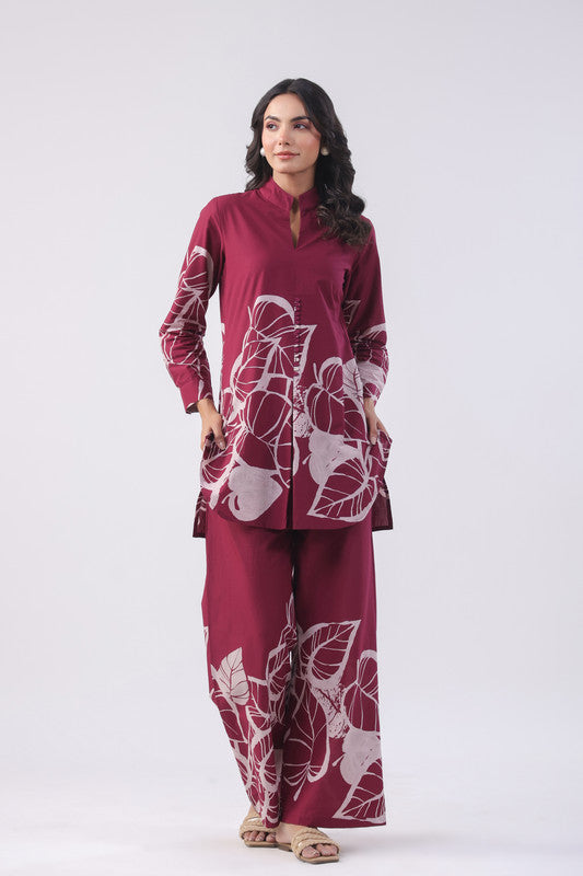 Burgundy Floral Cotton Co-ord Set