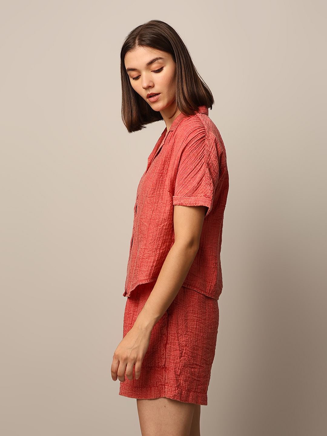 RED WASHED CO-ORD SET SHIRT