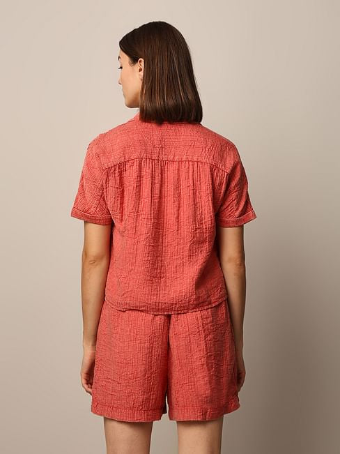 RED WASHED CO-ORD SET SHIRT