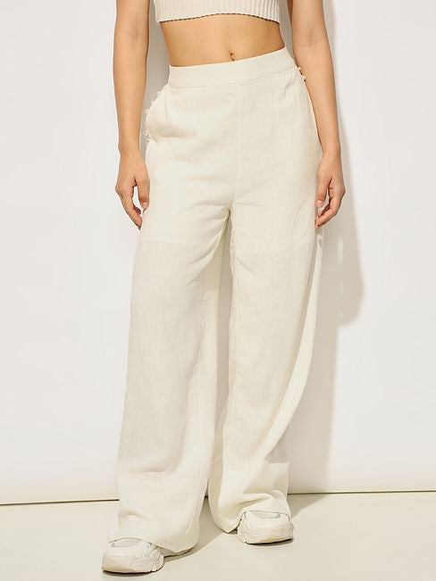 WHITE LINEN PULL ON PANTS