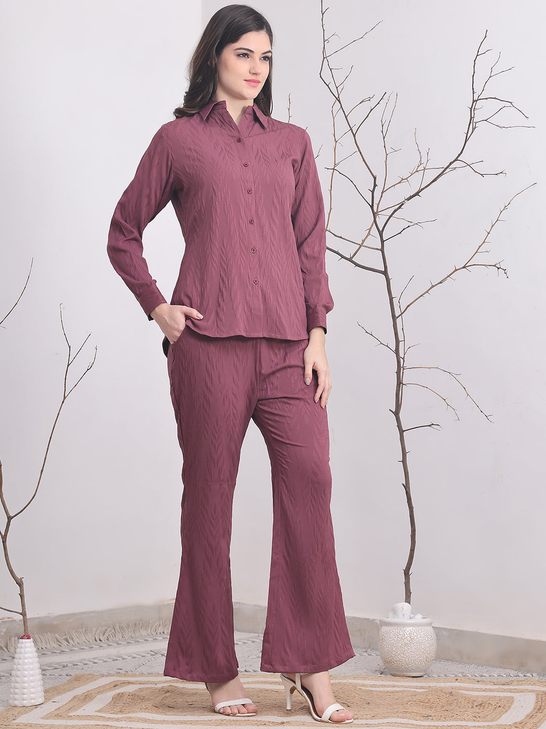 Purple Self-Design Co-Ord Set for Women