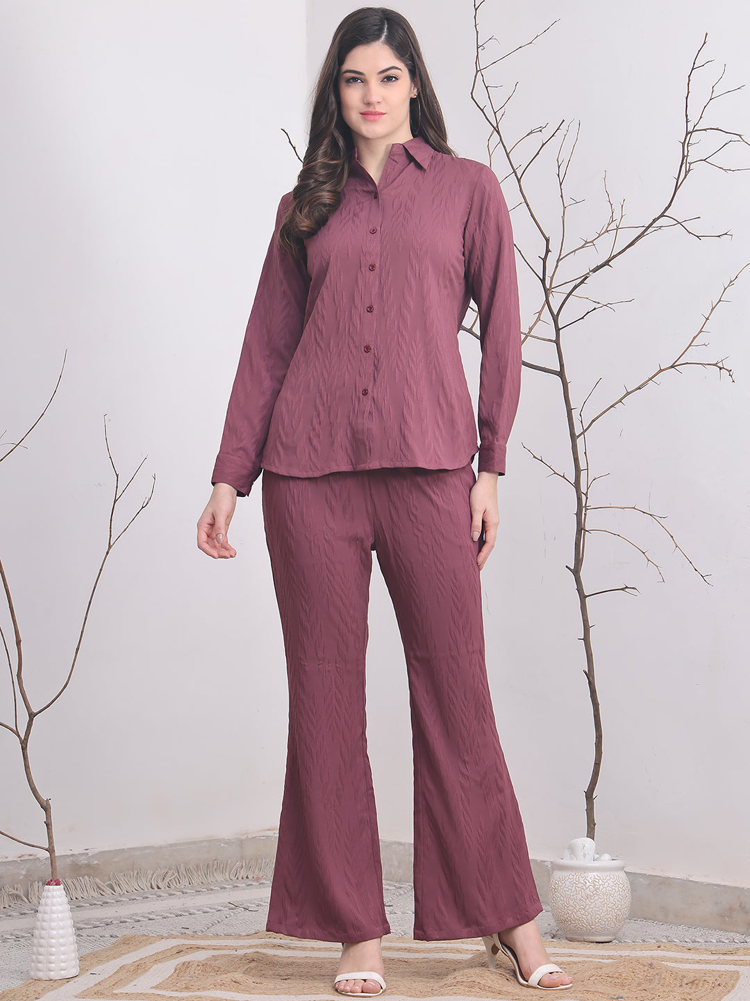 Purple Self-Design Co-Ord Set for Women