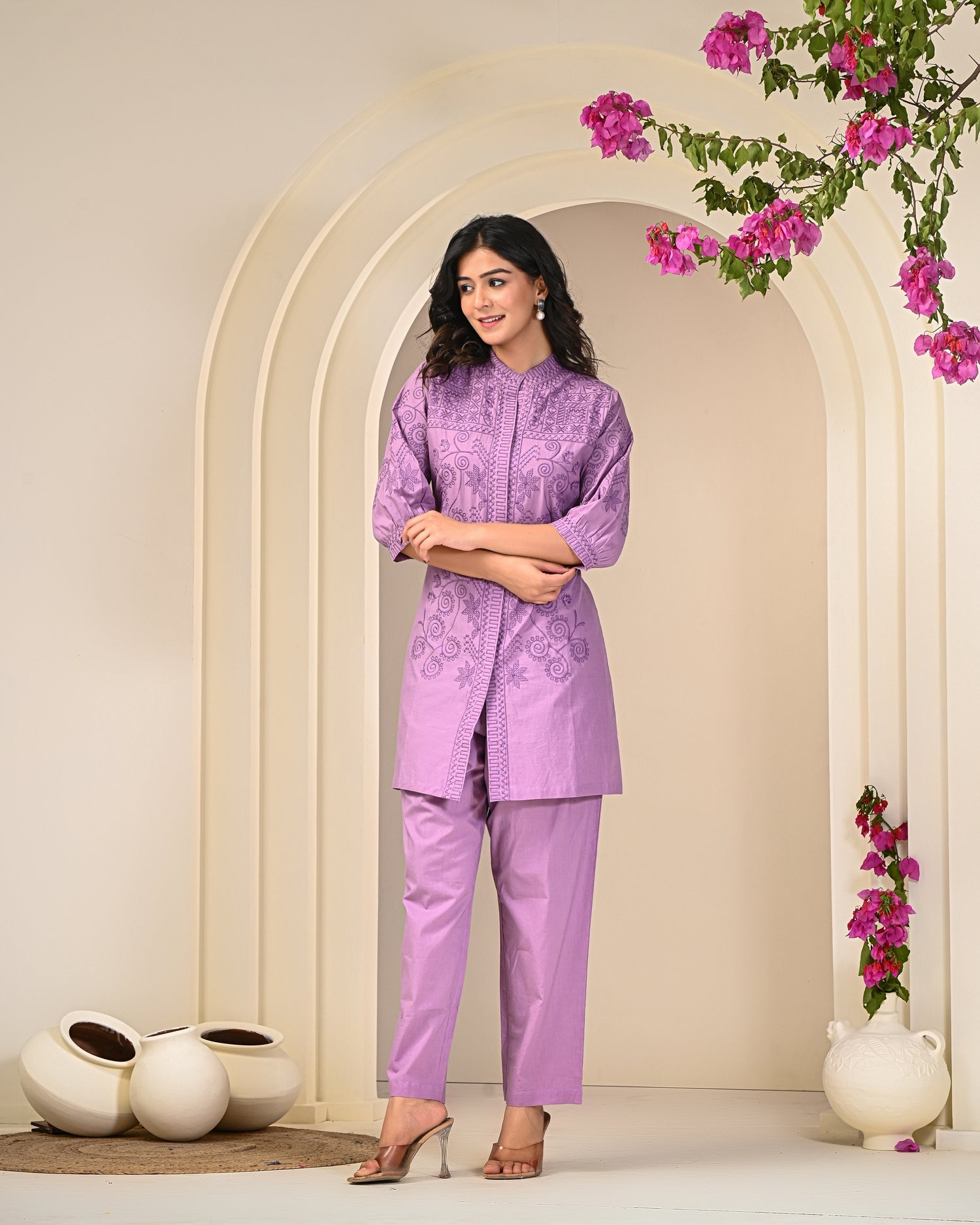 Purple Love Embroidered Co -ord Set