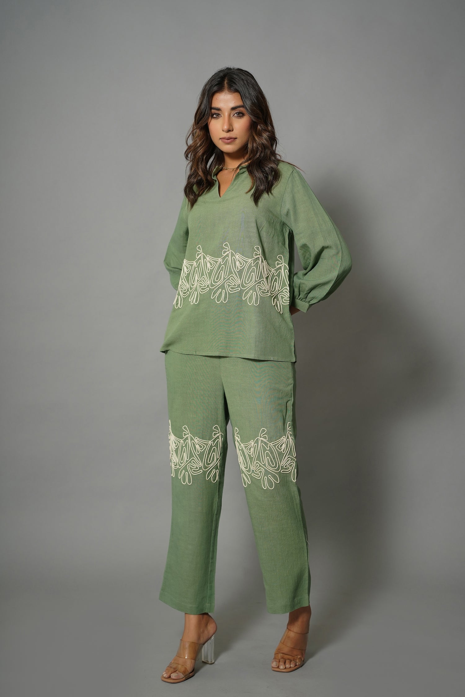 Green Embroidery Work Co-Ord Set