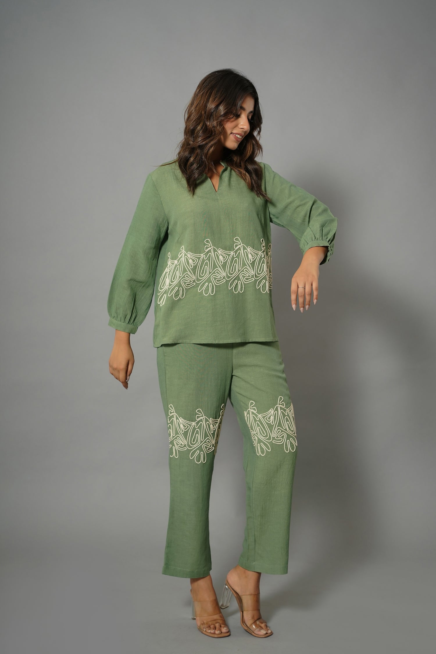 Green Embroidery Work Co-Ord Set