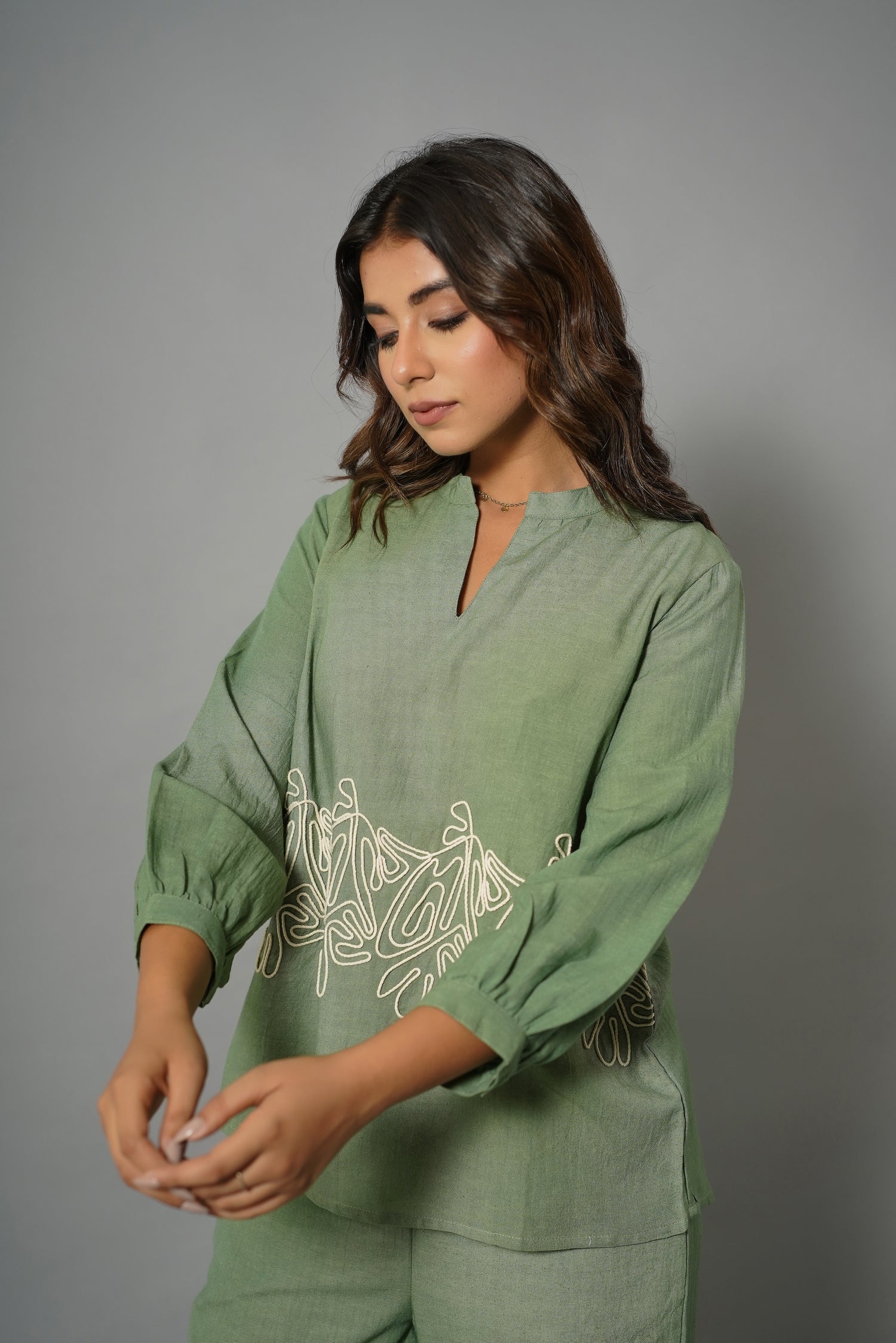 Green Embroidery Work Co-Ord Set