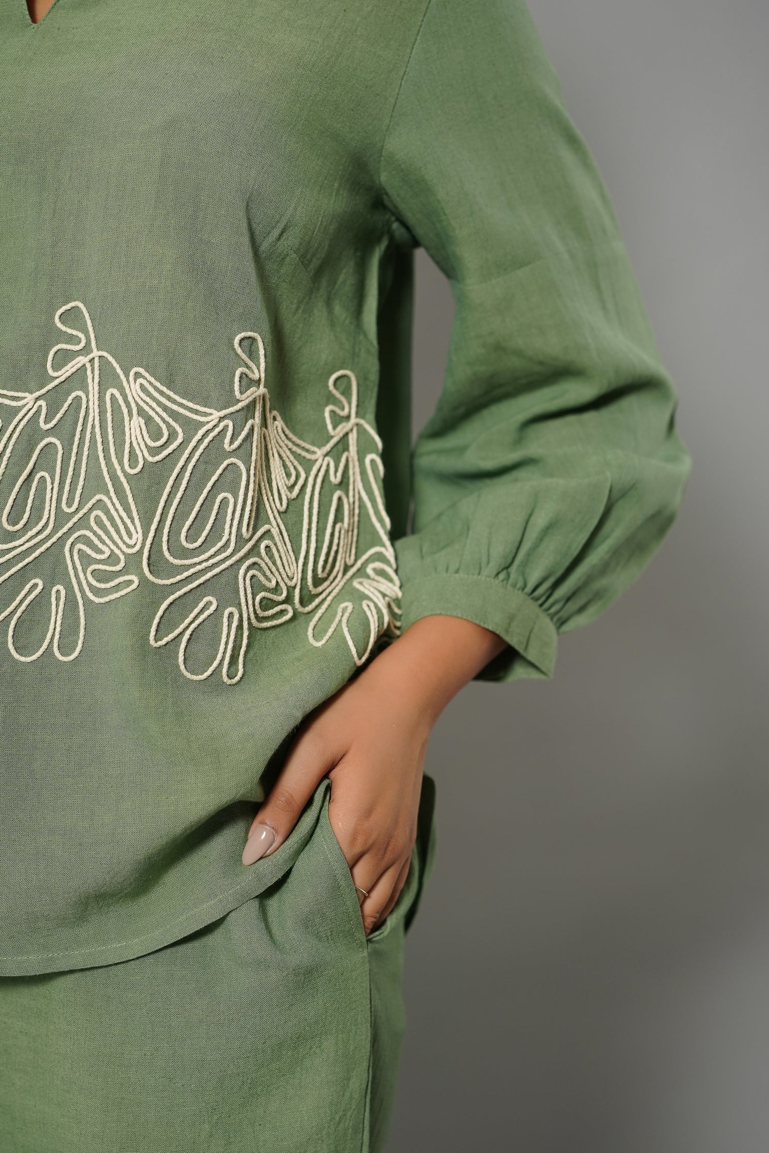 Green Embroidery Work Co-Ord Set