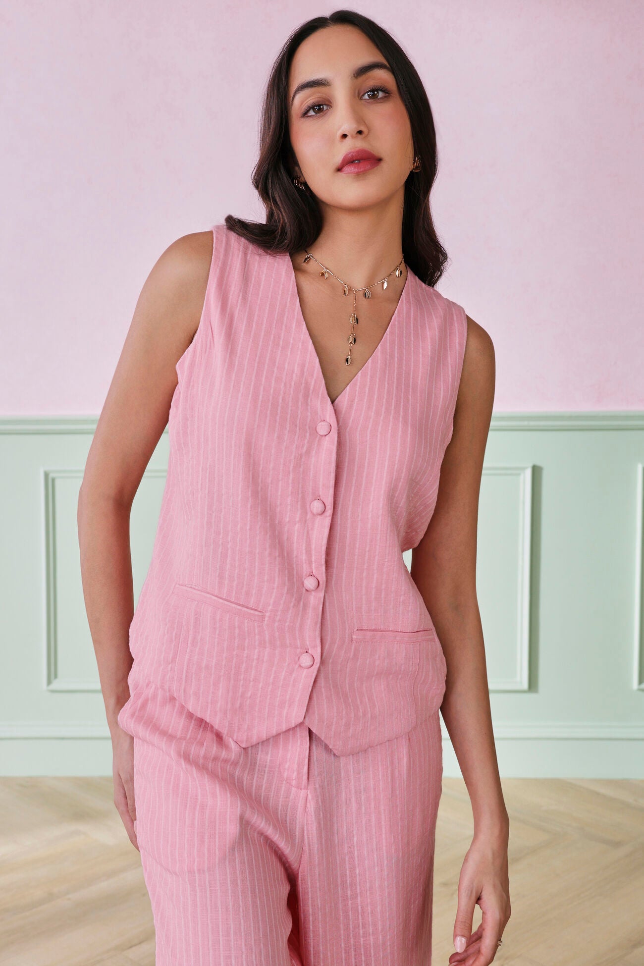 Linear Pink Linen Blend Co-ords